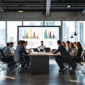 The image depicts a modern office environment with a large conference table at the center, surrounded by sleek black chairs-Feb-03-2025-02-29-00-3933-PM